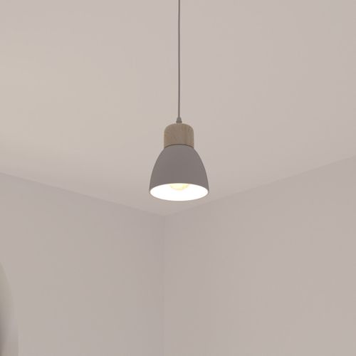 Luminaire Suspension En Bois Et Métal Blanc D 15 Cm
