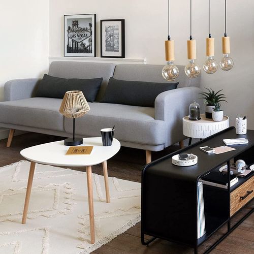 Table à Café En Bois Blanc Et Pieds En Bois Naturel