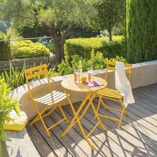 Table De Jardin Pliante Ronde Greensboro - 2 Places - Jaune Moutarde