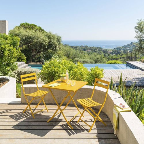 Table De Jardin Pliante Carrée Greensboro - 2 Places - Jaune Moutarde