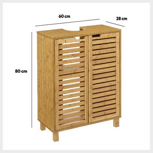 Meuble Sous Lavabo 2 Portes Bambou Sicela 60x28x58.5 Cm - MDF