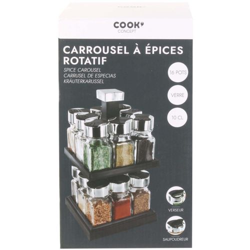Carrousel à Épices Carré Tournant Pots 10 Cl 16 Pots