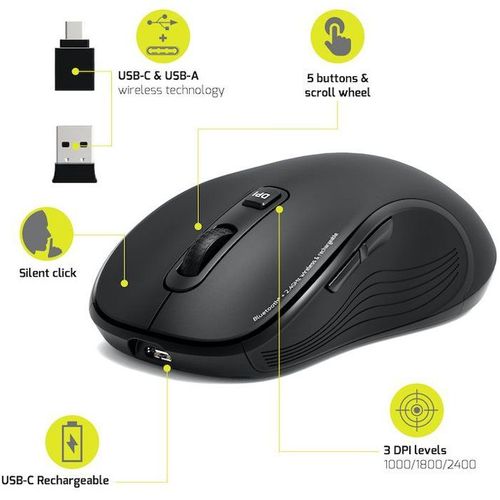 Souris Sans Fil - Port Designs - 910010 - Bluetooth et 2.4 Ghz - Essentielle - Noir