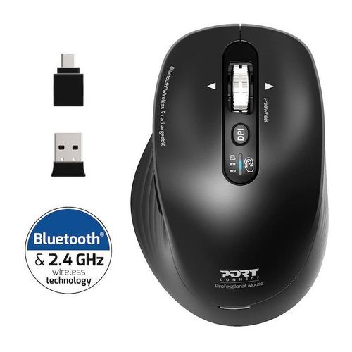 Souris Sans Fil - Port Designs - 910202 Business - Bluetooth et 2.4 Ghz - Rechargeable - Noir