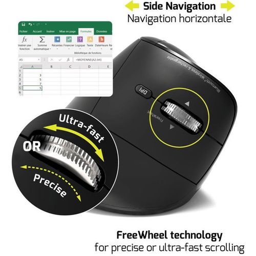 Souris Sans Fil - Port Designs - 910204 Ergo Auditor - Bluetooth et 2.4 Ghz - Rechargeable - Noir