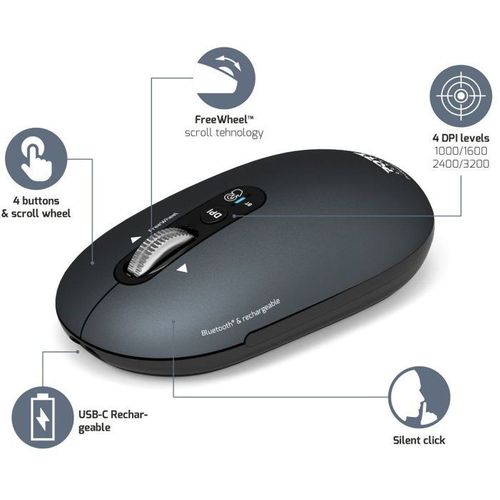 Souris Sans Fil - Port Designs - 910501 Pure - Bluetooth - Rechargeable - Gris Anthracite