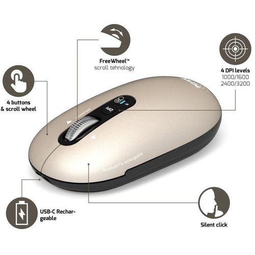Souris Sans Fil - Port Designs - 910500 Pure - Bluetooth - Rechargeable - Beige Clair