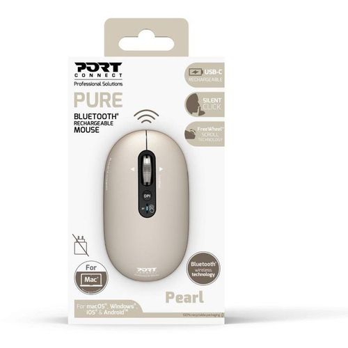 Souris Sans Fil - Port Designs - 910500 Pure - Bluetooth - Rechargeable - Beige Clair