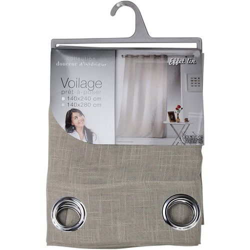 Lot De 2 Voilages à Oeillets 140 X 280 Cm Effet Lin Tisse Haltona Noisette