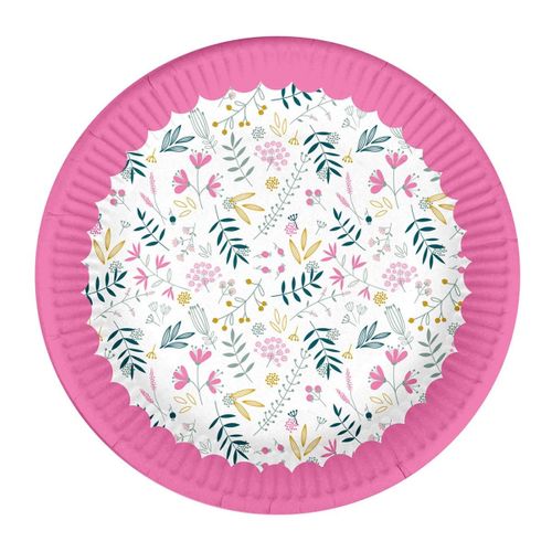 Lot De 10 Assiettes En Carton "happy Spring" 23cm Rose