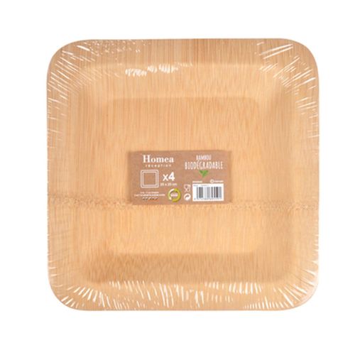 Lot De 4 Plateaux Carrés "bambou" 25cm Naturel