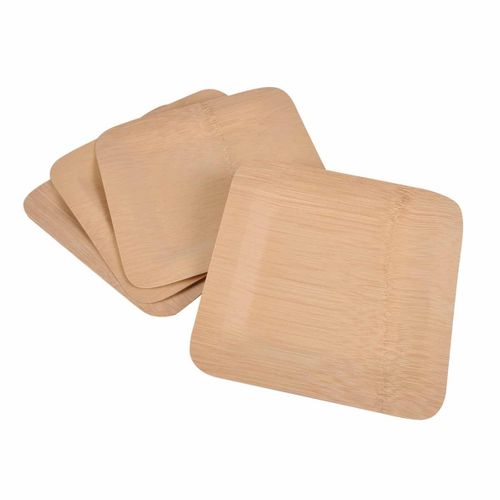 Lot De 4 Plateaux Carrés "bambou" 25cm Naturel