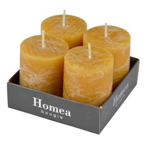 Lot De 4 Bougies Pilier "rustique" 5cm Jaune