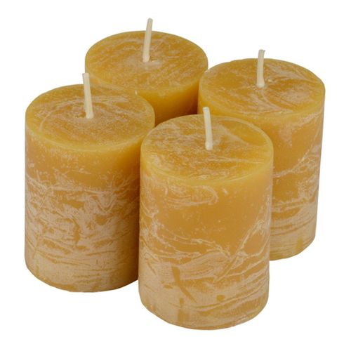 Lot De 4 Bougies Pilier "rustique" 5cm Jaune