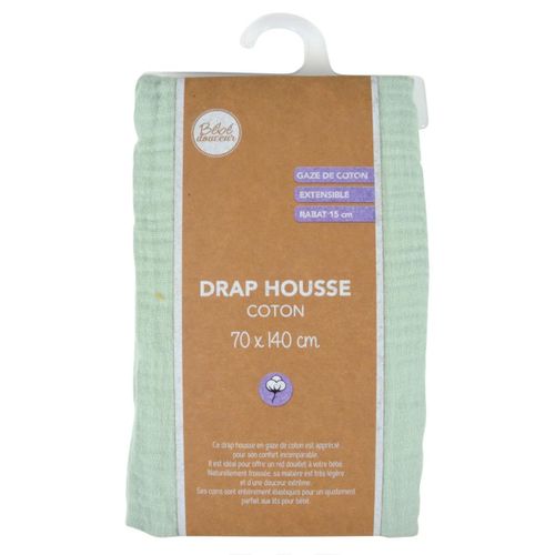 Drap Housse Bébé "extensible" 70x140cm Vert Céladon