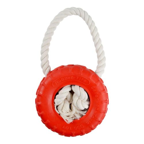 Jouet Pour Chien "pneu et Corde" 25cm Rouge