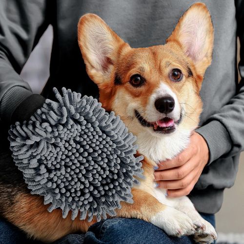 Gant De Toilettage En Microfibre "2 En 1" 25cm Gris