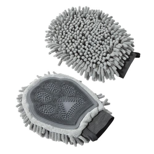 Gant De Toilettage En Microfibre "2 En 1" 25cm Gris