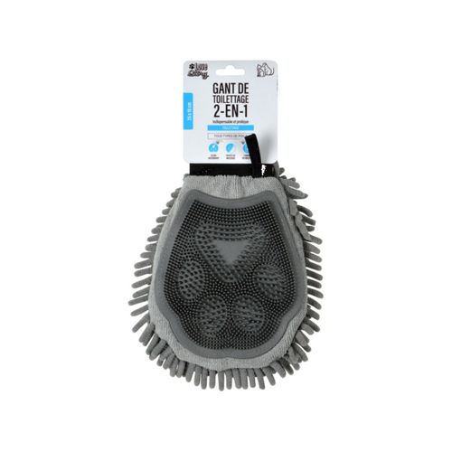 Gant De Toilettage En Microfibre "2 En 1" 25cm Gris