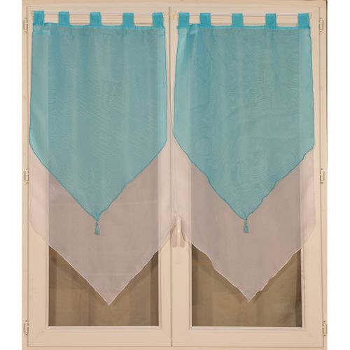Paire De Double Petits Voilages à Pompon - 60x160 Cm - Bleu