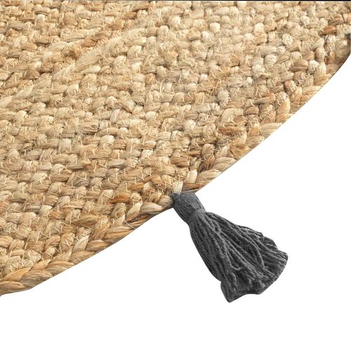 Tapis Rond (0) 120 Cm Jute Uni+pompons Shira Anthracite