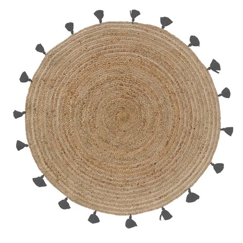 Tapis Rond (0) 120 Cm Jute Uni+pompons Shira Anthracite