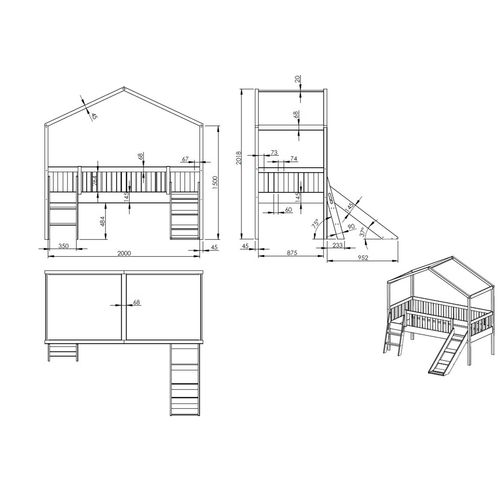 Lit Enfant Cabane, Échelle et Toboggan "dallas" 90x200cm Blanc
