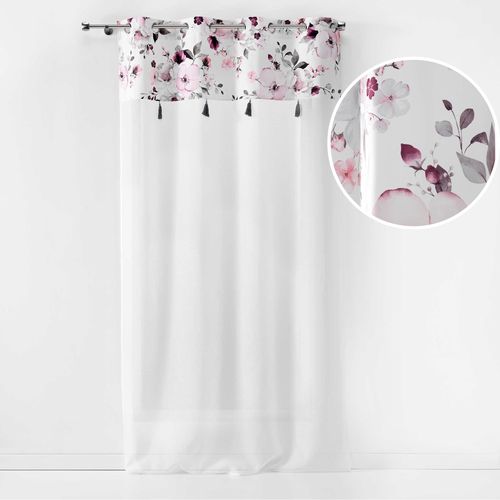 Panneau à Oeillets 140x240 Cm – Voile Sablé Blanc Avec Top Velours Imprimé Floral Velvet Flower