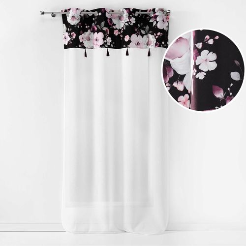 Panneau à Oeillets 140 X 240 Cm Voile Sable+top Velours Imp. Velvet Flower Noir