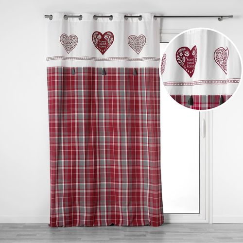 Rideau à Oeillets 140 X 240 Cm – Coton Tissé à Carreaux + Top Imprimé Et Pompons Sweet Heart Naturel