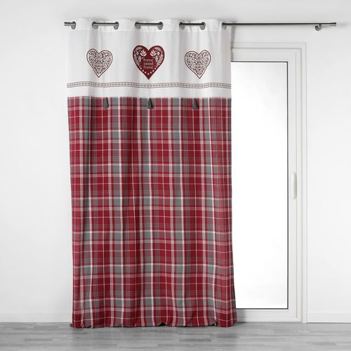Rideau à Oeillets 140 X 240 Cm – Coton Tissé à Carreaux + Top Imprimé Et Pompons Sweet Heart Naturel