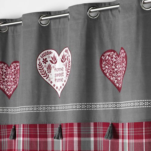 Rideau à Oeillets 140 X 240 Cm Coton Tissé – Motif Cœur et Pompons Sweet Heart