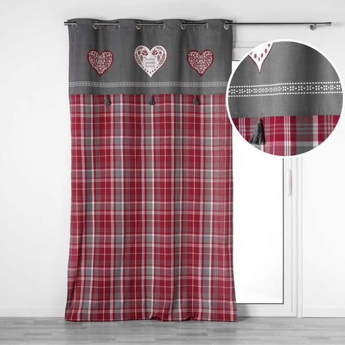 Rideau à Oeillets 140 X 240 Cm Coton Tissé – Motif Cœur et Pompons Sweet Heart