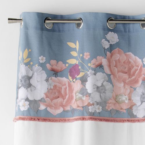 Rideau à Oeillets 140 X 240 Cm – Coton Uni Imprimé Floral Et Franges – Rosalita Bleu