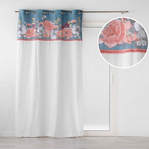 Rideau à Oeillets 140 X 240 Cm – Coton Uni Imprimé Floral Et Franges – Rosalita Bleu