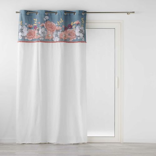 Rideau à Oeillets 140 X 240 Cm – Coton Uni Imprimé Floral Et Franges – Rosalita Bleu