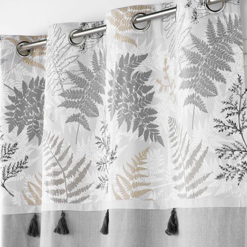 Rideau à Oeillets 140 X 240 Cm – Coton + Top Feuillage Et Pompons Melisandre Taupe