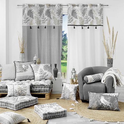 Rideau à Oeillets 140 X 240 Cm – Coton + Top Feuillage Et Pompons Melisandre Taupe