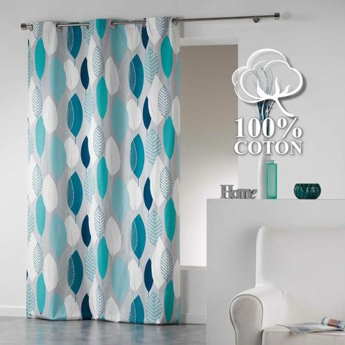 Rideau Imprimé "leafy" 140x240cm Bleu