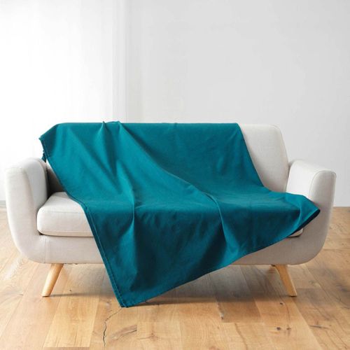 Plaid Uni En Coton "lucile" 180x220cm Bleu