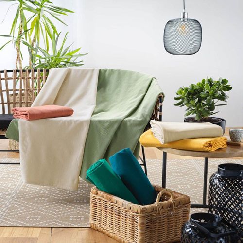 Plaid Uni En Coton "lucile" 180x220cm Bleu
