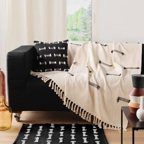 Plaid à Franges Tissé "juline" 125x150cm Naturel