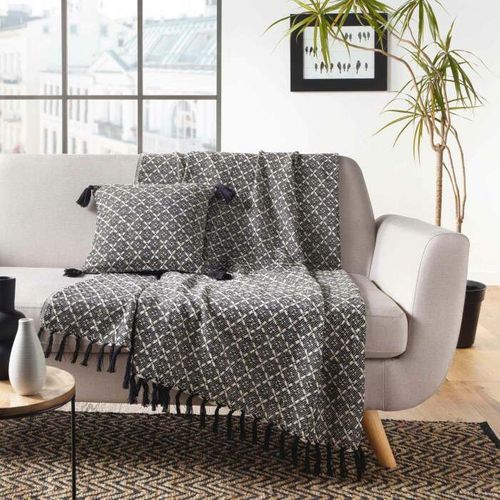 Plaid à Franges Tissé "janna" 125x150cm Noir