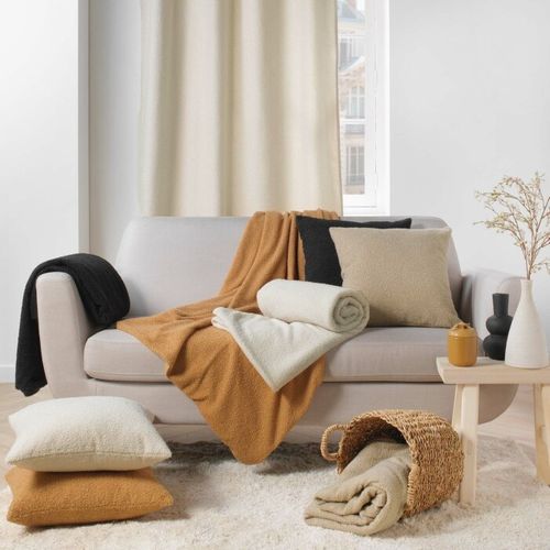 Plaid Chaud 125 X 150 Cm Bouclette Unie Wooly Camel