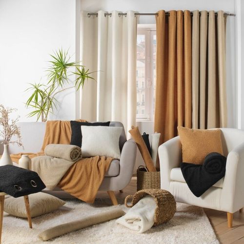 Plaid Chaud 125 X 150 Cm Bouclette Unie Wooly Camel