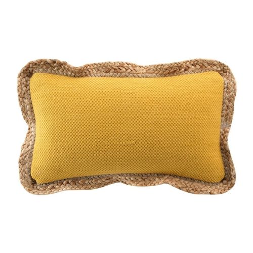 Coussin Déhousssable Passepoil 30 X 50 Cm Polycoton +jute Akina Ocre