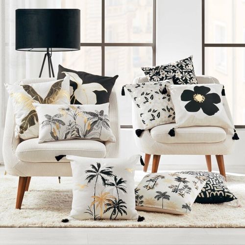 Coussin Dehoussable 45 X 45 Cm Coton Imprime Or Jill