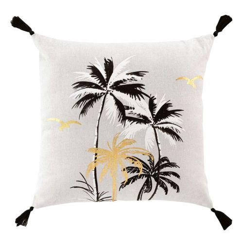 Coussin Déco Pompons "papeete" 45x45cm Noir