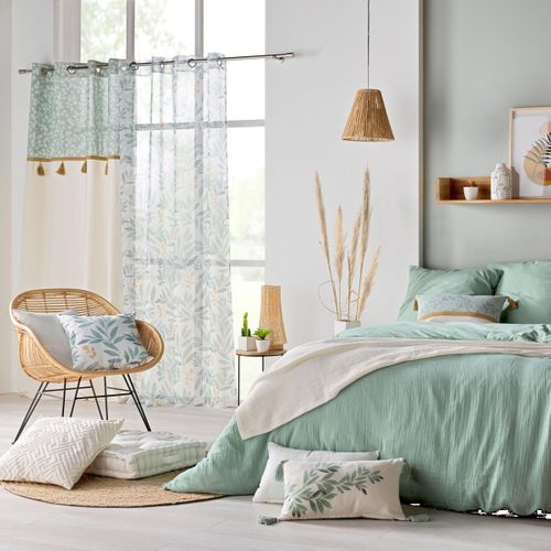 Coussin Déco Pompons "nymphea" 30x50cm Vert