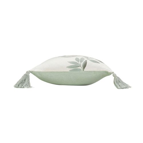 Coussin Déco Pompons "nymphea" 30x50cm Vert